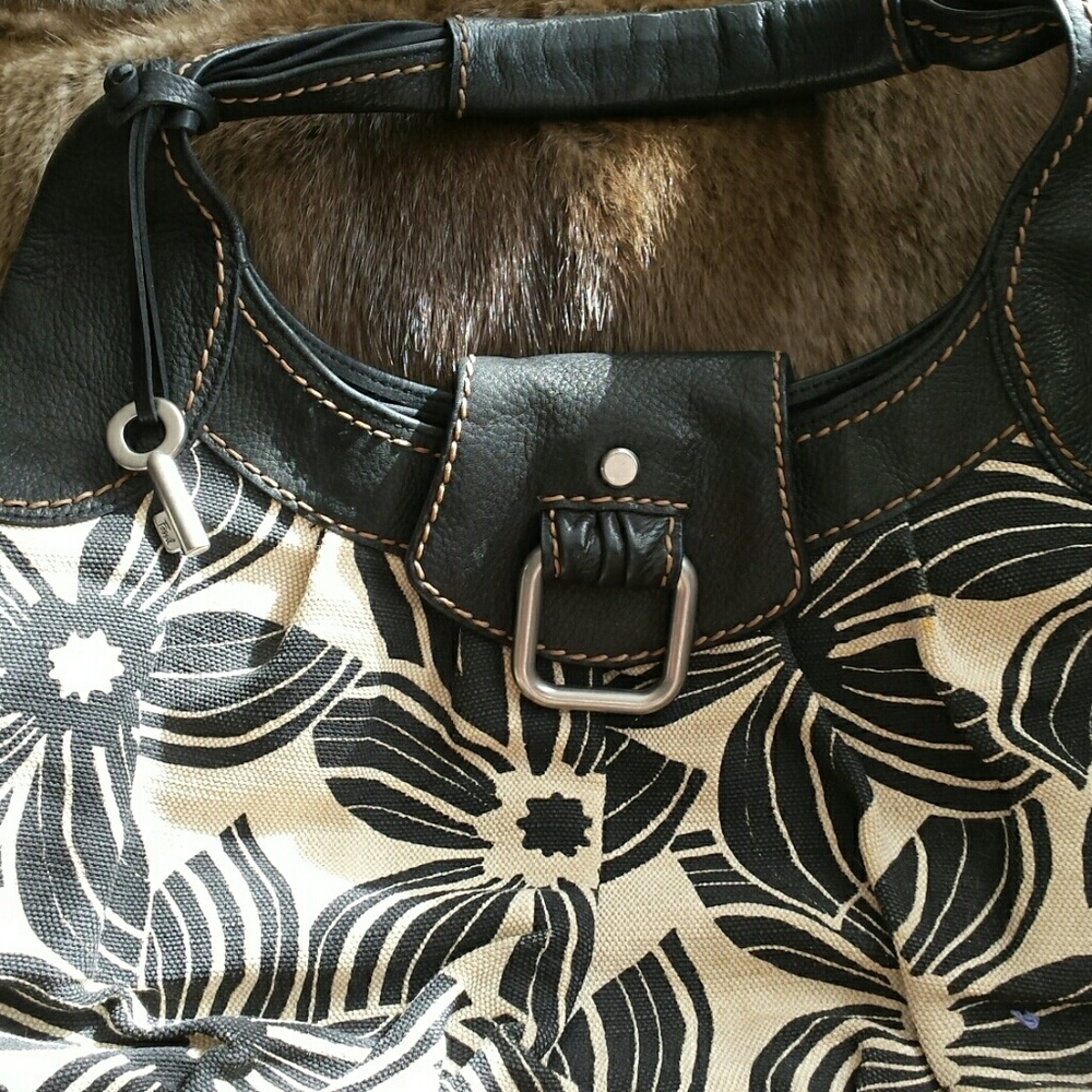 Nwot Fossil Leather And Canvas Bag - image 4